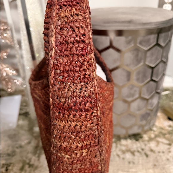 STAUD Large Mahogany Brown Raffia Shoulder Bag NWT - Picture 8 of 11